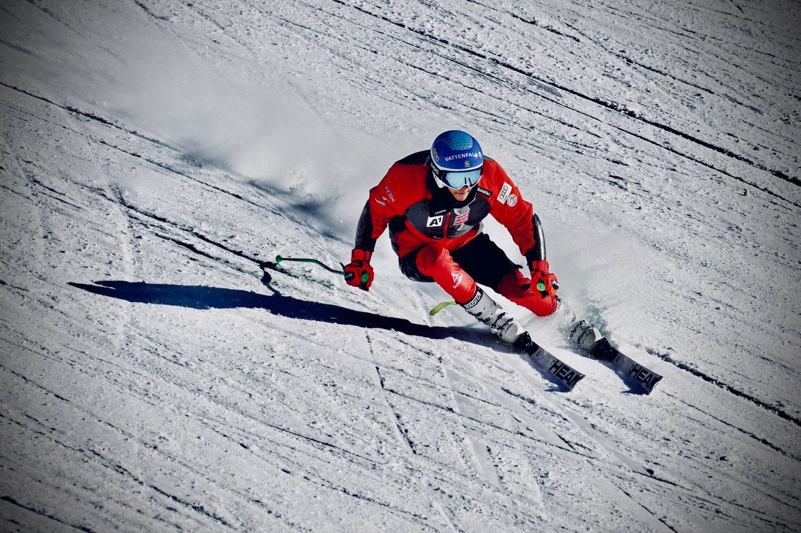 Ski racer turning on snow